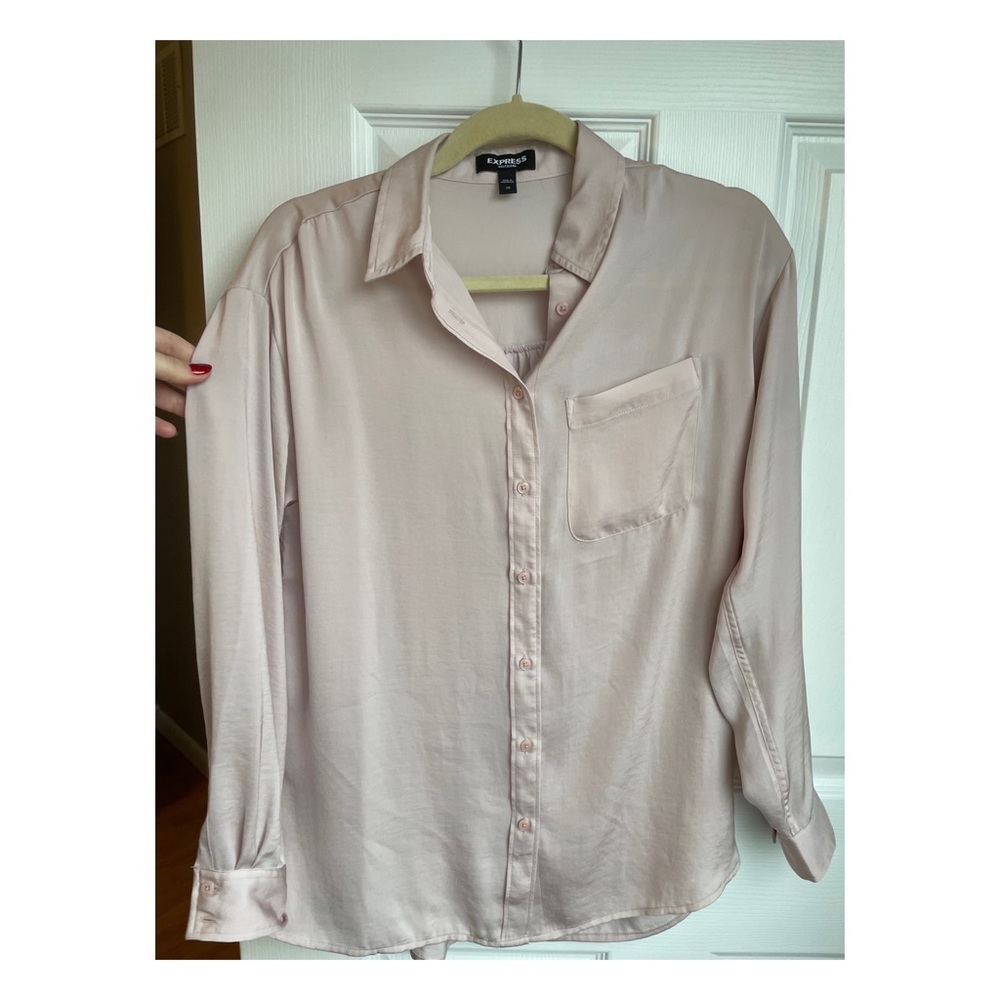 Express Long Sleeve Button Up Blouse Dusty Pink M… - image 1